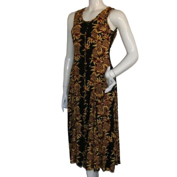 PINEAPPLE MOON Midi Dress, 2, Pineapple print, Sleeveless, Sheath, Black/Yellow - Picture 4 of 13